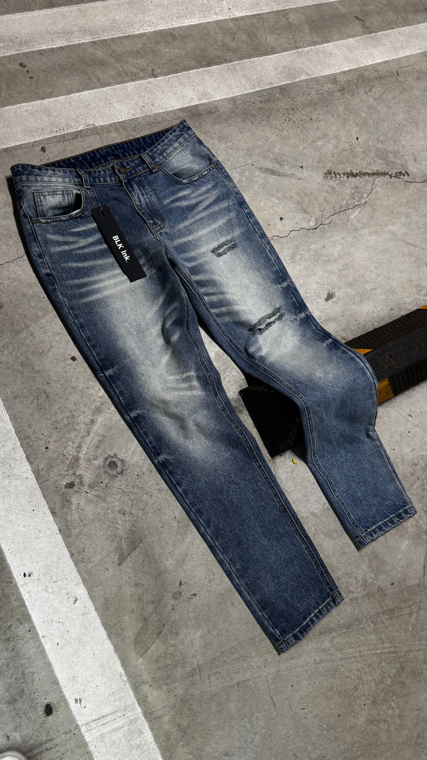 Washed Indigo Straight Jeans