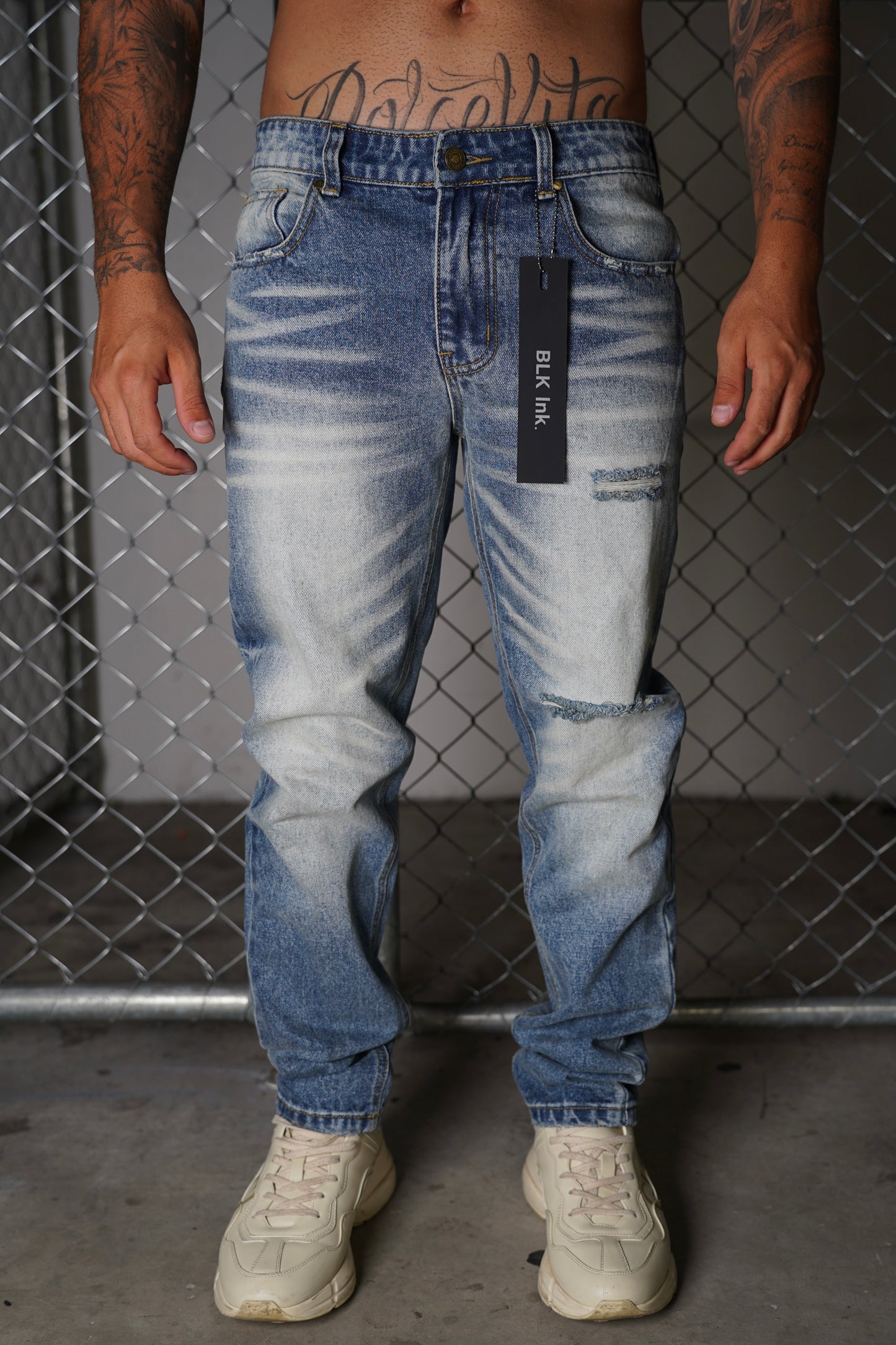 Washed Indigo Straight Jeans