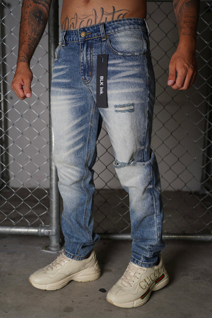 Washed Indigo Straight Jeans