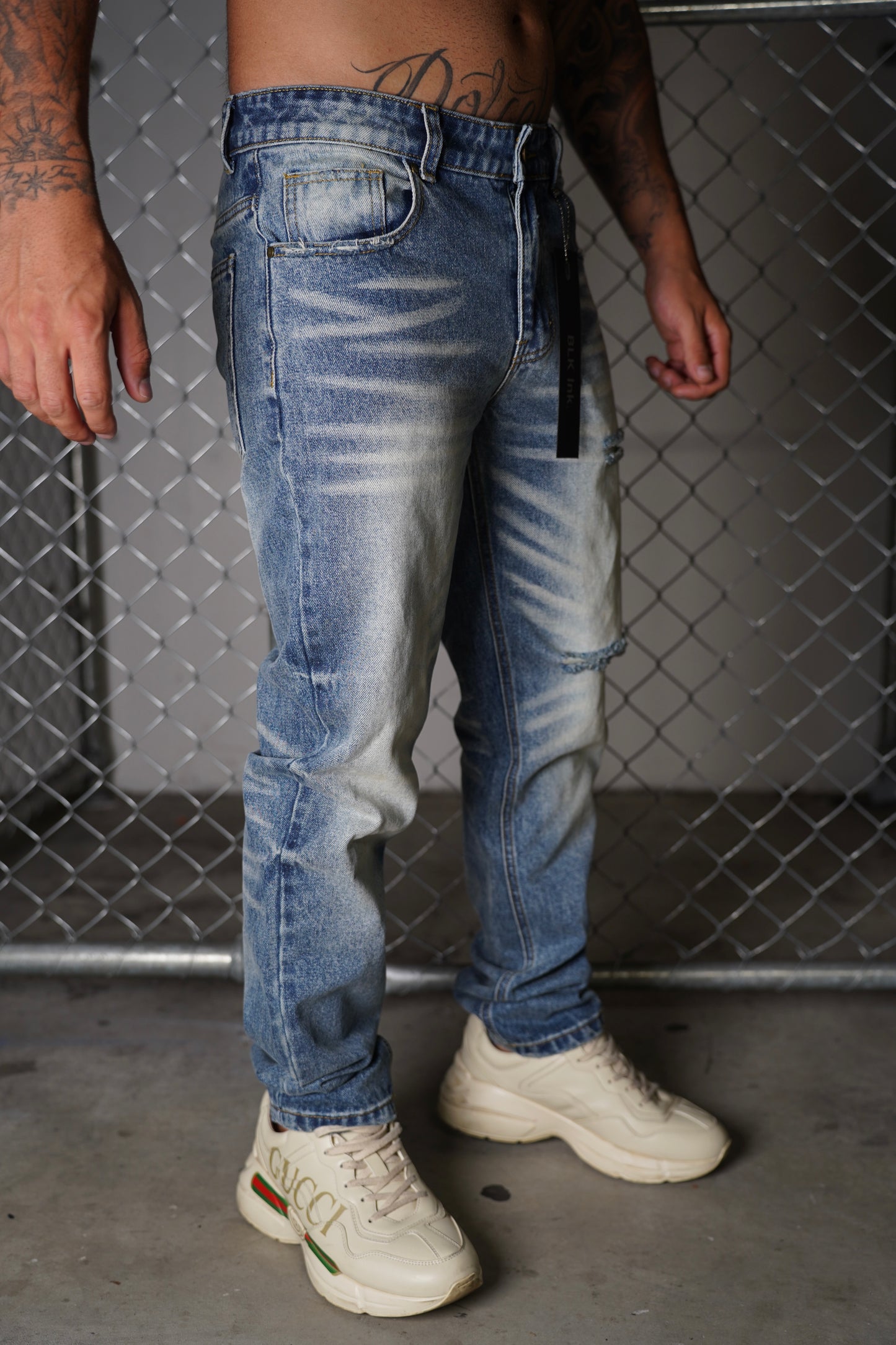 Washed Indigo Straight Jeans