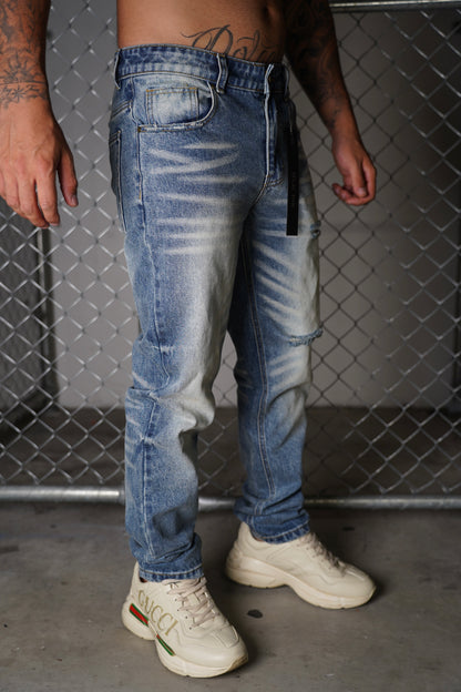 Washed Indigo Straight Jeans